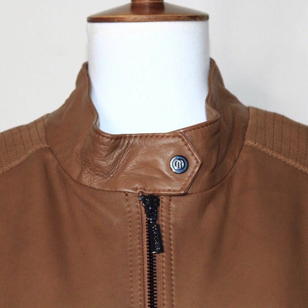Bernardo Saddle Brown Leather Quilt Moto Jacket 3X - Picture 6 of 16